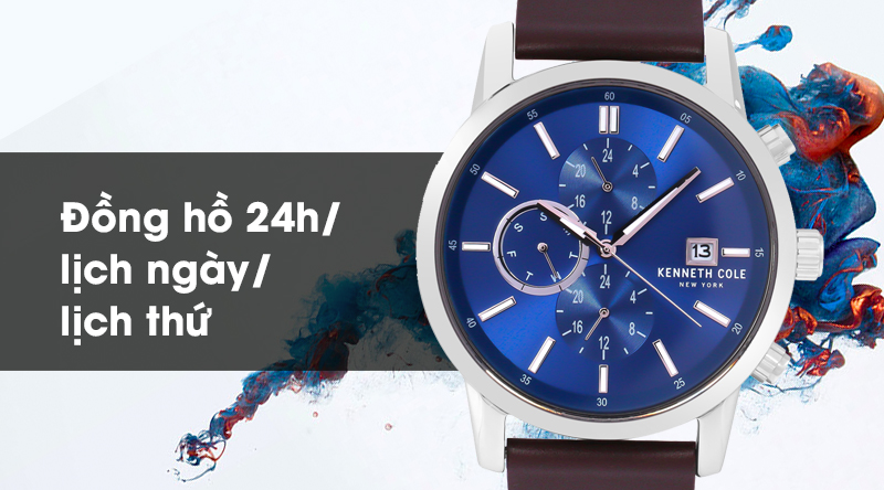 Đồng hồ nam Kenneth Cole KC50052001 có 3 mặt phụ cho thông tin về 24h, lịch ngày và lịch thứ Đồng hồ nam Kenneth Cole KC50052001 có 3 mặt phụ cho thông tin về 24h, lịch ngày và lịch thứ