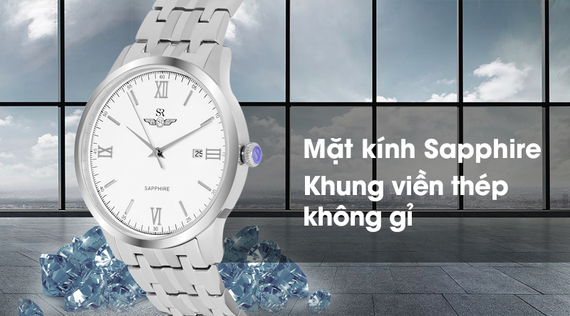 Đồng hồ nam SR Watch SG9002.1102 có dây đeo chắc chắn, khung viền cứng cáp