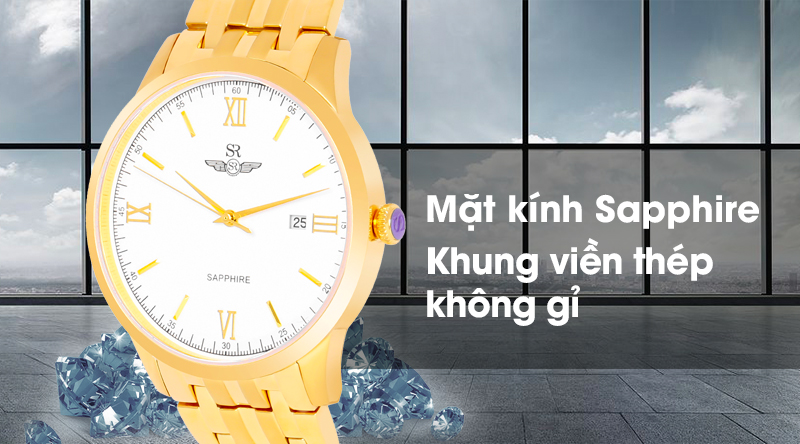 Đồng hồ nam SR Watch SG9002.1402 có mặt kính bền chắc, khung viền cứng cáp Đồng hồ nam SR Watch SG9002.1402 có mặt kính bền chắc, khung viền cứng cáp