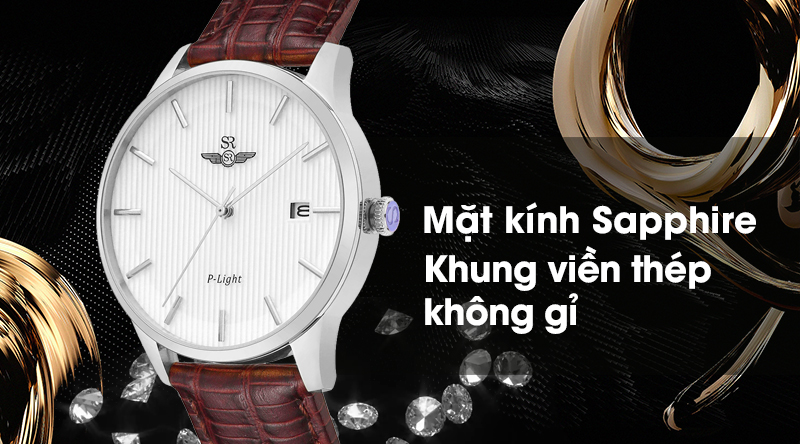Đồng hồ nam SR Watch SG10050.4102PL có mặt kính chắc chắn, khung viền chống oxi hóa