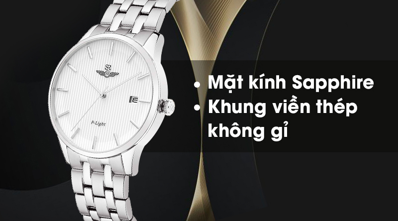 Đồng hồ nam SR Watch SG10051.1102PL có mặt kính cứng cáp, khung viền chắc chắn