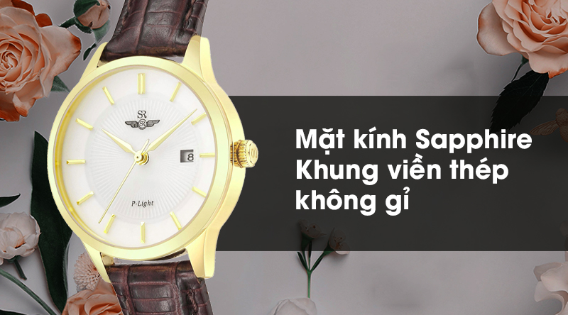 Đồng hồ nữ SR Watch SL10060.4602PL có mặt kính cao cấp, khung viền cứng cáp