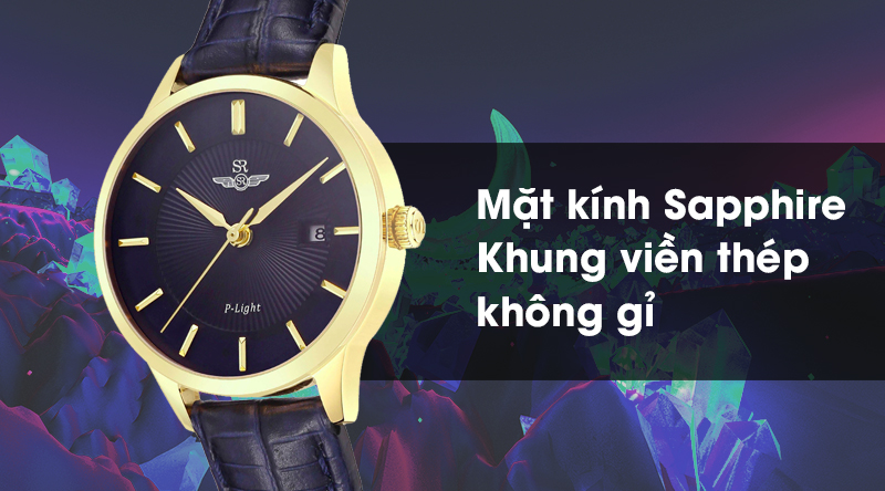 Đồng hồ nữ SR Watch SL10060.4603PL có mặt kính trong suốt, khung viền chắc chắn