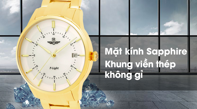 Đồng hồ nam SR Watch SG10061.1402PL có mặt kính cao cấp, khung viền chắc chắn