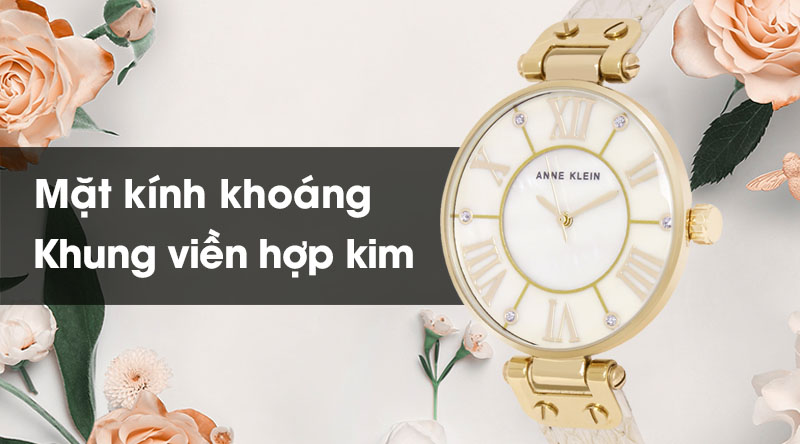 Đồng hồ nữ Anne Klein AK/1012GMGD có mặt kính chắc chắn, khung viền cứng cáp Đồng hồ nữ Anne Klein AK/1012GMGD có mặt kính chắc chắn, khung viền cứng cáp