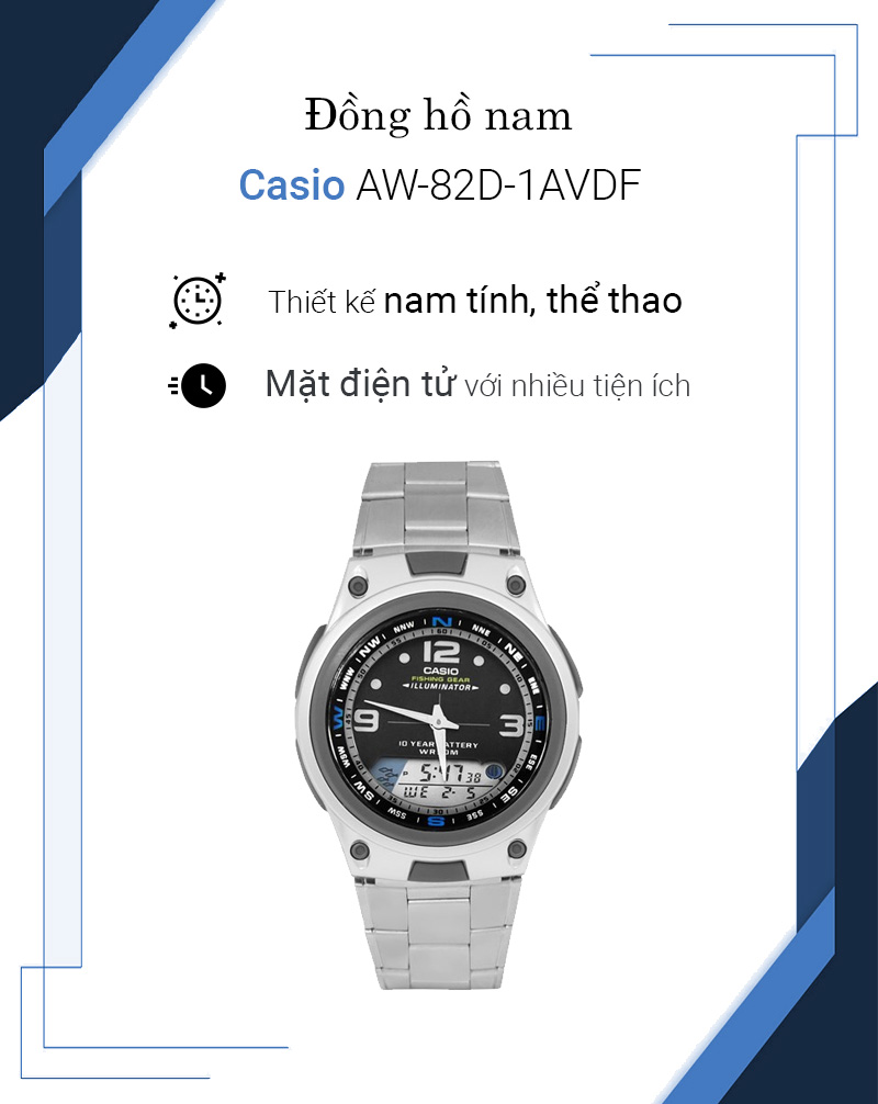 Tổng quan về đồng hồ Nam Casio AW-82D-1AVDF