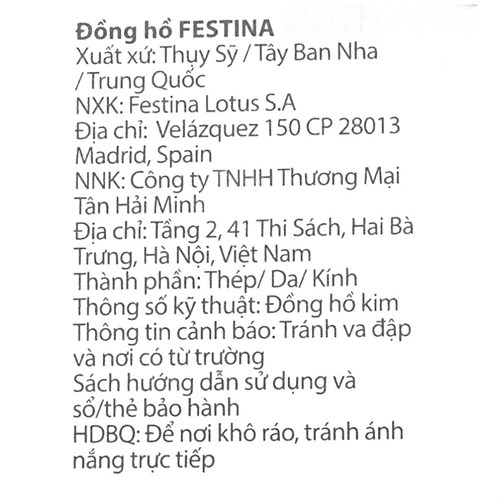 Đồng hồ FESTINA 36 mm Nam F16234/G Màu Bạc