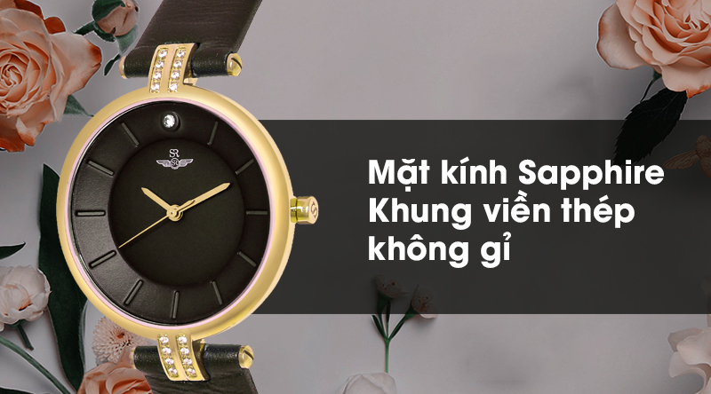 Đồng hồ nữ SR Watch SL7542.6103 có mặt kính bền chắc, khung viền cứng cáp