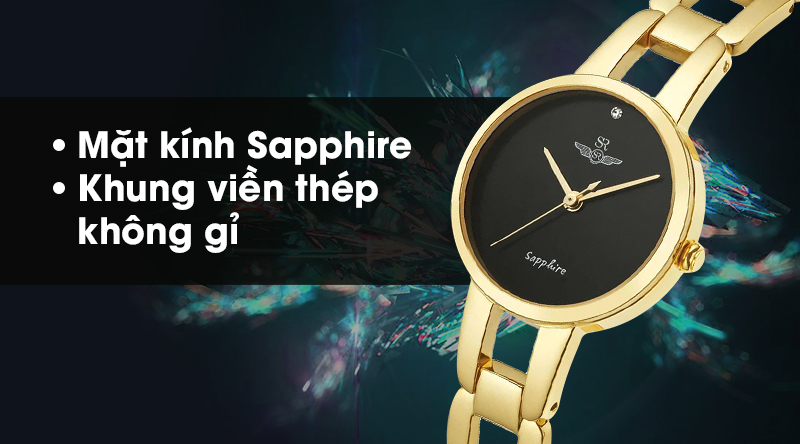 Đồng hồ Nữ SR Watch SL1606.1401TE có mặt kính và khung viền cứng cáp
