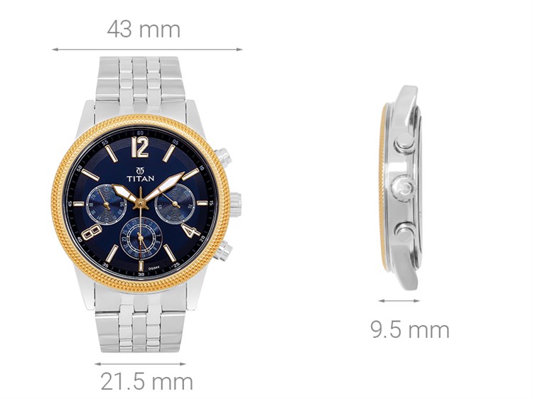 Đồng hồ TITAN 43 mm Nam 1734KM01 Màu Bạc