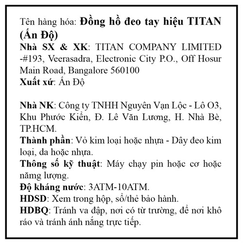 Đồng hồ TITAN 22 mm Nữ 2599SL01 Màu Đen