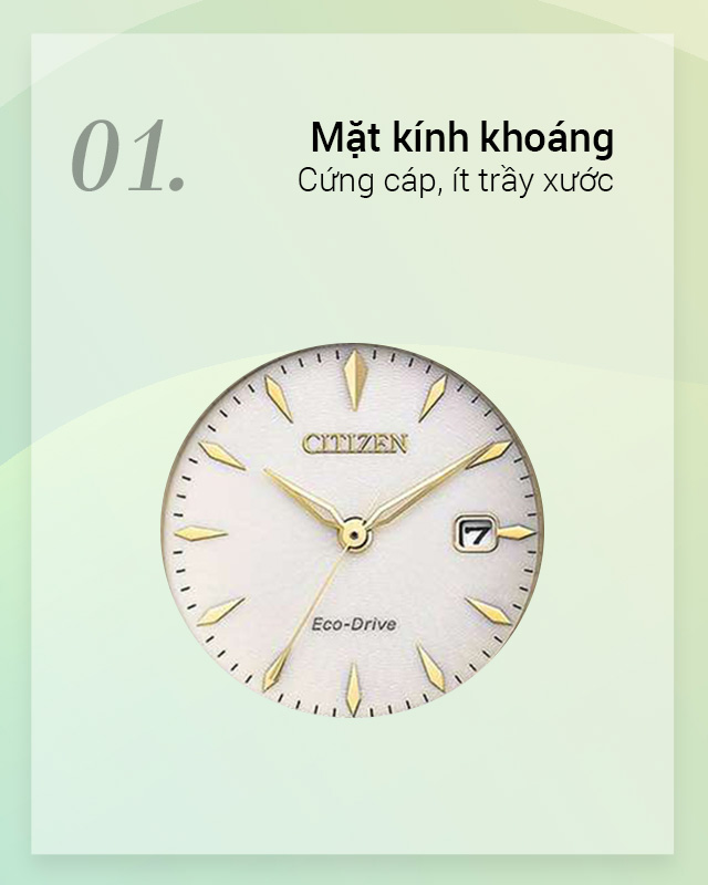 Đồng hồ nữ Citizen EW2484-82B có mặt kính khoáng trong suốt Đồng hồ nữ Citizen EW2484-82B có mặt kính khoáng trong suốt