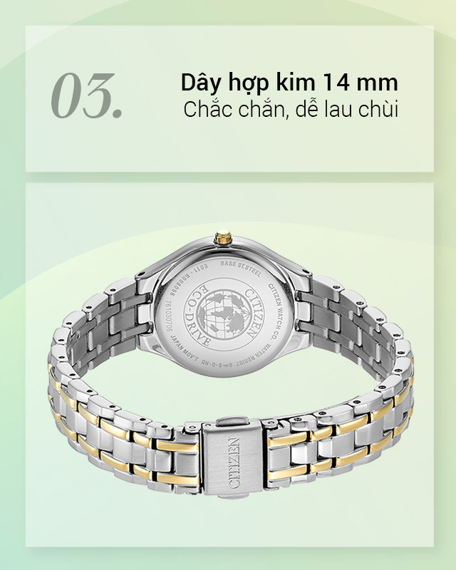 Đồng hồ nữ Citizen EW2484-82B có dây đeo chắc chắn Đồng hồ nữ Citizen EW2484-82B có dây đeo chắc chắn