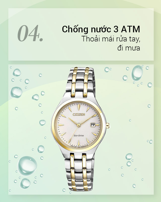 Đồng hồ nữ Citizen EW2484-82B có hệ số chống nước 3 ATM Đồng hồ nữ Citizen EW2484-82B có hệ số chống nước 3 ATM