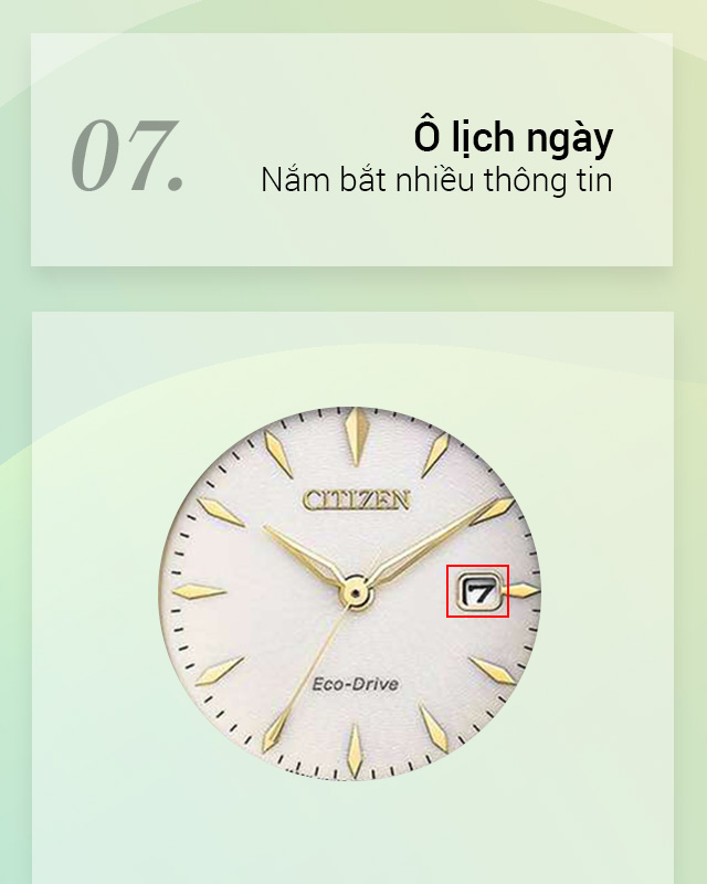 Đồng hồ nữ Citizen EW2484-82B có thêm ô lịch ngày tiện lợi Đồng hồ nữ Citizen EW2484-82B có thêm ô lịch ngày tiện lợi