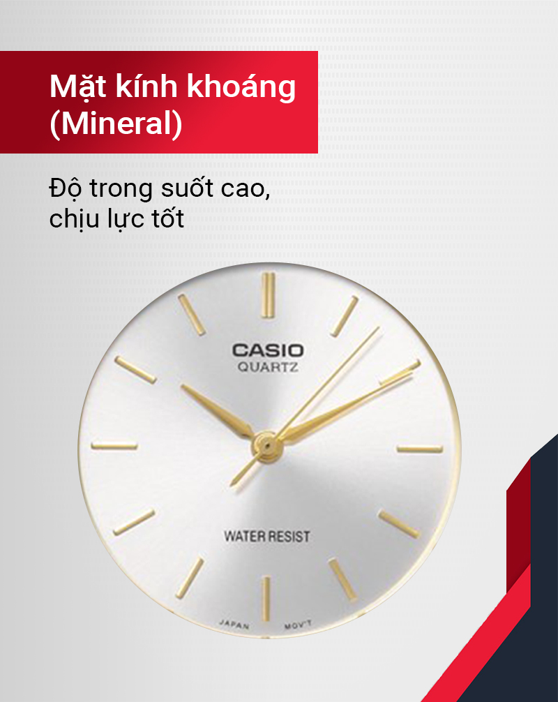 Đồng hồ nam Casio MTP-1095Q-7A có mặt kính khoáng chịu lực tốt