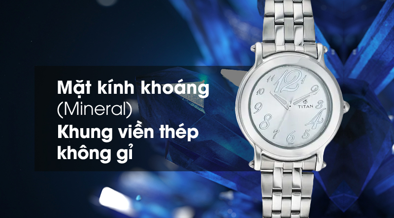 Đồng hồ nữ Titan 9859SM01 có mặt kính trong suốt, khung viền chống ăn mòn Đồng hồ nữ Titan 9859SM01 có mặt kính trong suốt, khung viền chống ăn mòn