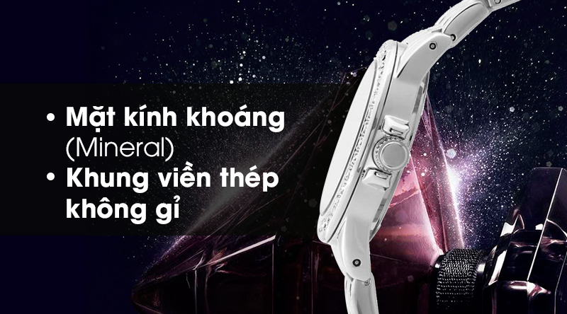 Đồng hồ nữ Titan 9798SM03 có mặt kính khoáng, khung viền bằng thép chống gỉ Đồng hồ nữ Titan 9798SM03 có mặt kính khoáng, khung viền bằng thép chống gỉ