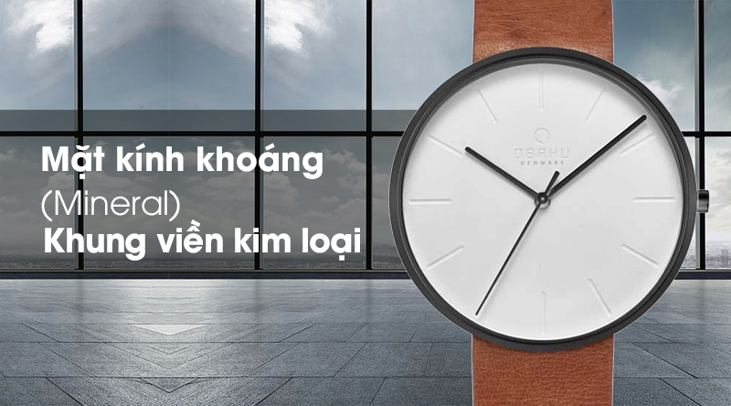 Đồng hồ nam Obaku V219GXBIRZ có mặt kính cứng cáp, khung viền chống ăn mòn