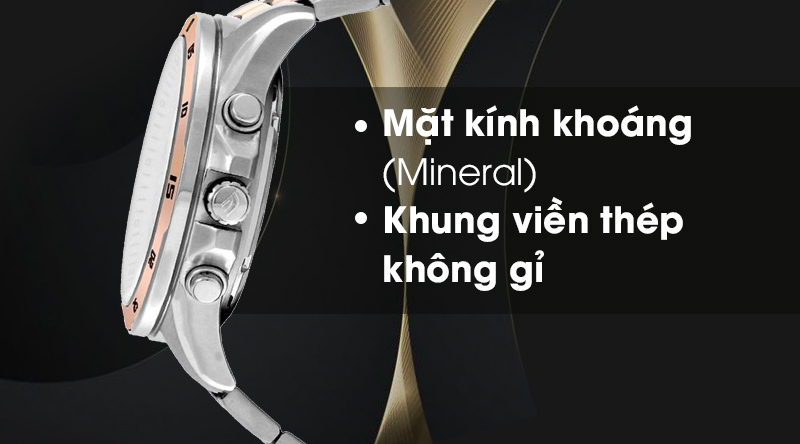 Đồng hồ nam Edifice Casio EFR-546SG-7AVUDF có mặt kính bền bỉ, khung viền chống oxi hóa