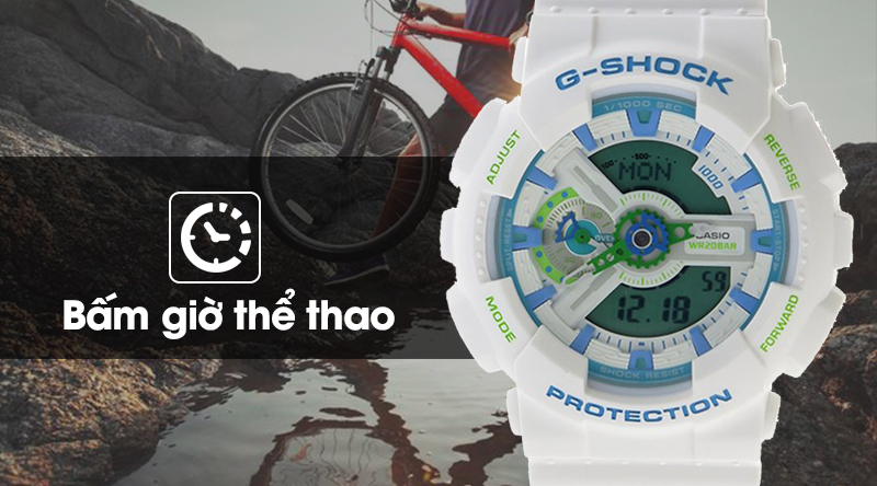 Đồng hồ nam G-Shock GA-110WG-7ADR được trang bị thêm tính năng bấm giờ thể thao với độ chính xác cao Đồng hồ nam G-Shock GA-110WG-7ADR được trang bị thêm tính năng bấm giờ thể thao với độ chính xác cao