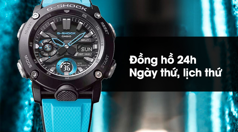Đồng hồ Nam G-Shock GA-2000-1A2DR có nhiều tiện ích như lịch thứ, lịch ngày, định dạng 24h Đồng hồ Nam G-Shock GA-2000-1A2DR có nhiều tiện ích như lịch thứ, lịch ngày, định dạng 24h