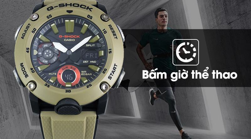 Đồng hồ nam G-Shock GA-2000-5ADR có tính năng bấm giờ thể thao