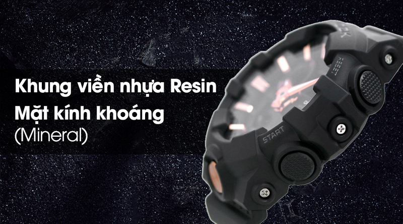 Đồng hồ nam G-Shock GA-710B-1A4DR có khung viền nhựa Resin và mặt kính khoáng Đồng hồ nam G-Shock GA-710B-1A4DR có khung viền nhựa Resin và mặt kính khoáng