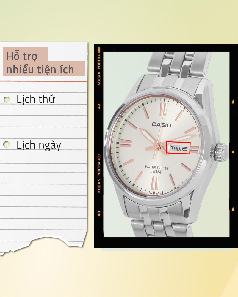 Đồng hồ Nữ Casio LTP-1335D-9AVDF có lịch thứ, lịch ngày tiện dụng