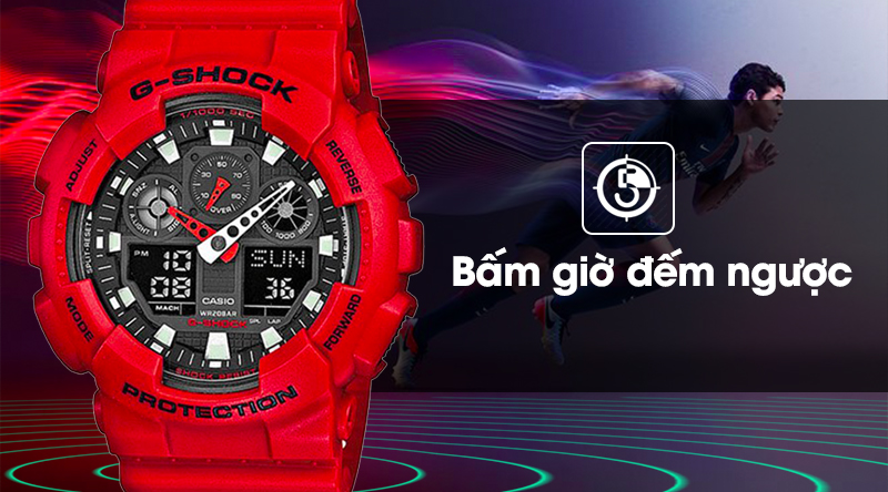 Đồng hồ Nam G-shock GA-100B-4ADR có tính năng bấm giờ đếm ngược Đồng hồ Nam G-shock GA-100B-4ADR có tính năng bấm giờ đếm ngược