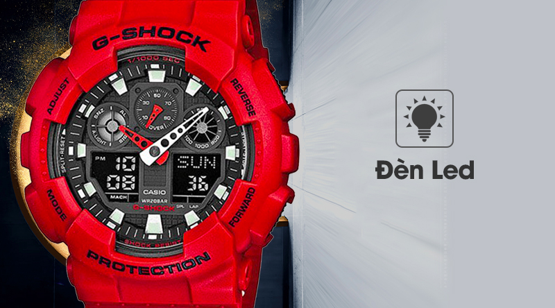 Đồng hồ Nam G-shock GA-100B-4ADR trang bị đèn led chiếu sáng mạnh Đồng hồ Nam G-shock GA-100B-4ADR trang bị đèn led chiếu sáng mạnh