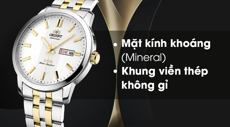 Đồng hồ nam Orient SAB0B009WB có mặt kính bền bỉ, khung viền cứng cáp
