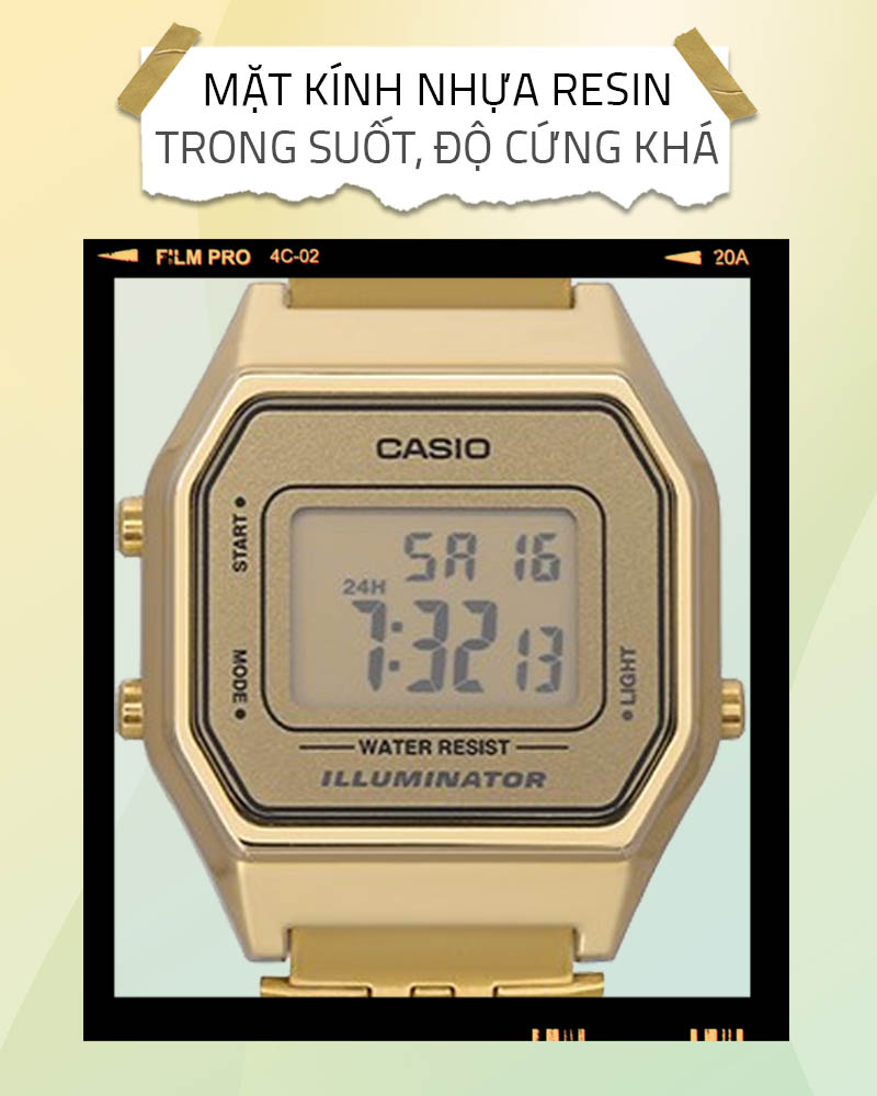 Đồng hồ Nữ Casio LA680WGA-9DF có mặt kính cứng cáp