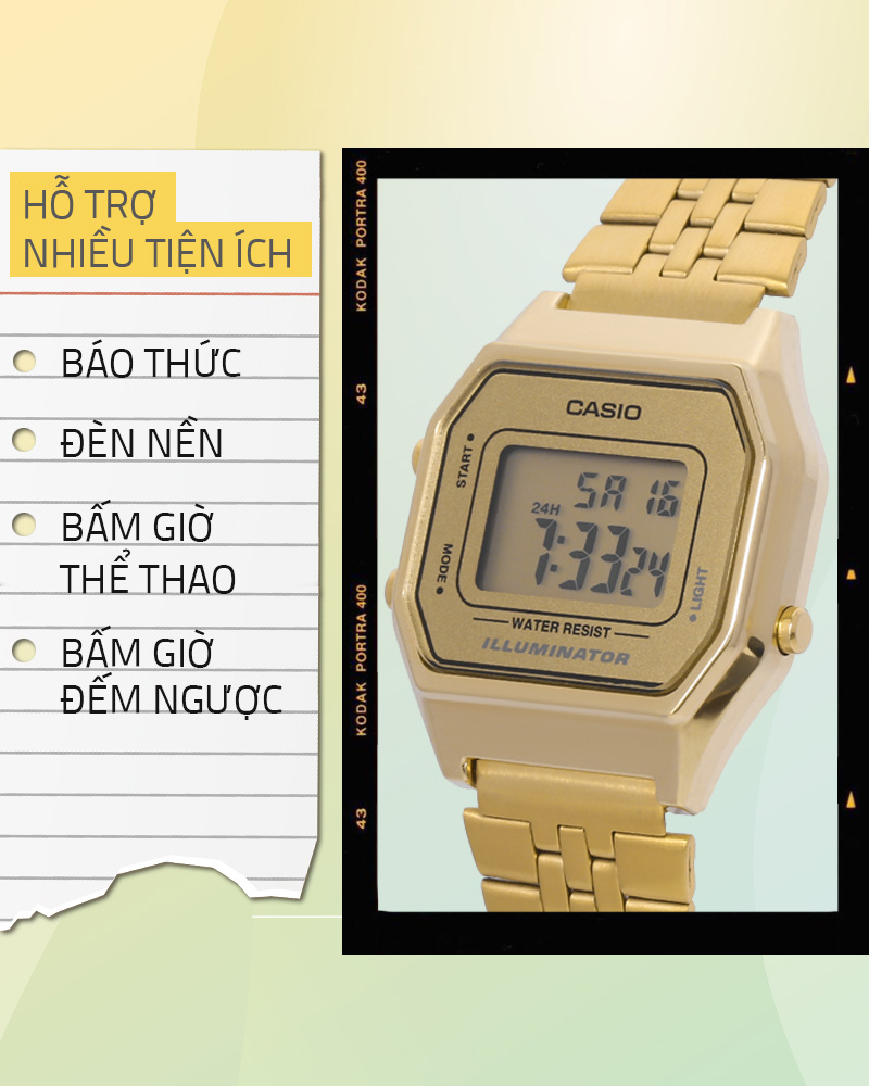 Đồng hồ Nữ Casio LA680WGA-9DF có nhiều tiện ích tuyệt vời