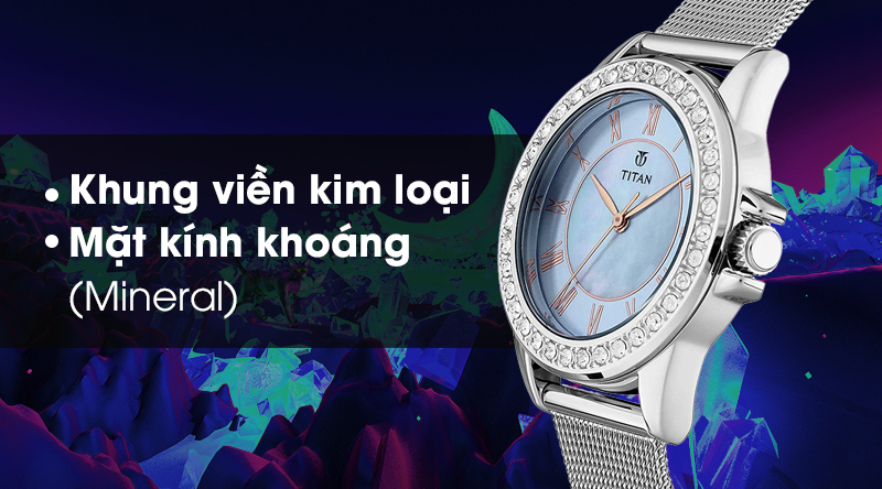 Đồng hồ nữ Titan 9798SM04 có khung viền chống oxi hóa, mặt kính khoáng trong suốt Đồng hồ nữ Titan 9798SM04 có khung viền chống oxi hóa, mặt kính khoáng trong suốt