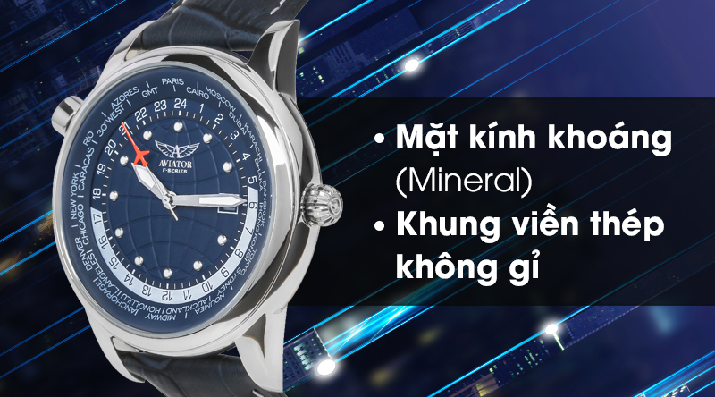 Đồng hồ nam Aviator AVW8515G353 có mặt kính trong suốt, khung viền bền bỉ Đồng hồ nam Aviator AVW8515G353 có mặt kính trong suốt, khung viền bền bỉ