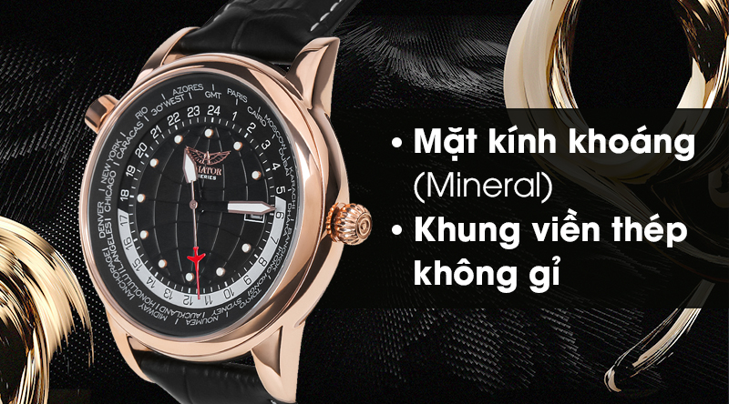 Đồng hồ nam Aviator AVW8517G352 có mặt kính trong suốt, khung viền bền bỉ