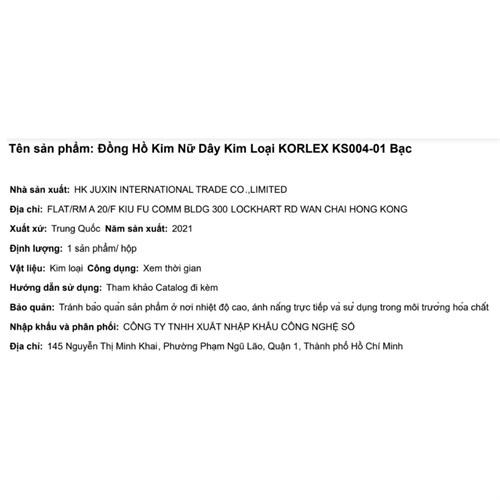 Đồng hồ KORLEX 36.6 mm Nữ KS004-01 Màu Bạc