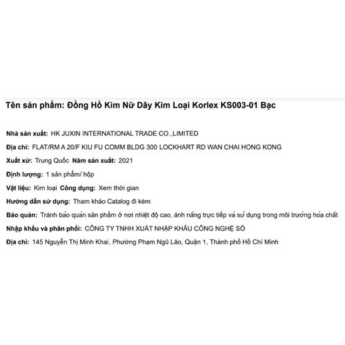 Đồng hồ KORLEX 38.3 mm Nữ KS003-01 Màu Bạc