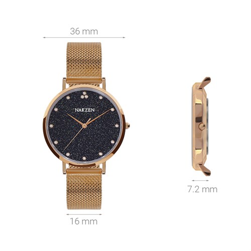 Đồng hồ NAKZEN Hoa & Gió 36 mm Nữ SS4060L-2NO Màu Vàng Hồng