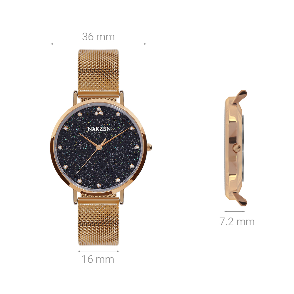 Đồng hồ NAKZEN Hoa & Gió 36 mm Nữ SS4060L-2NO Màu Vàng Hồng