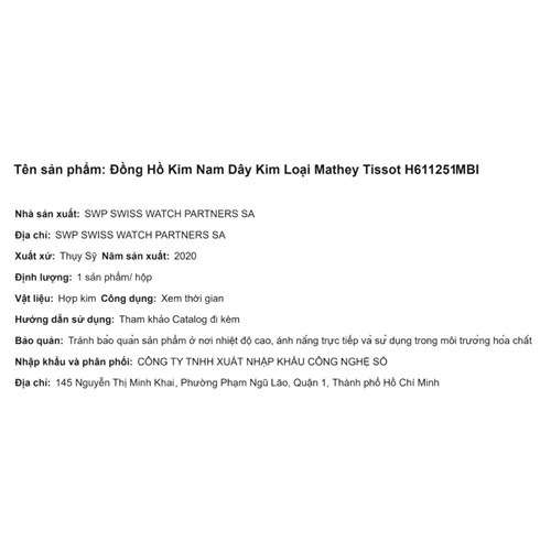 Đồng hồ MATHEY TISSOT City Metal 38 mm Nam H611251MBI Màu Vàng