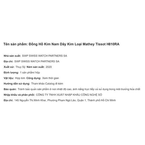 Đồng hồ MATHEY TISSOT 40 mm Nam H810RA Màu Bạc