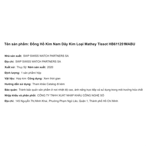 Đồng hồ MATHEY TISSOT City Metal 42 mm Nam HB611251MABU Màu Bạc