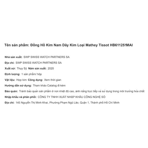 Đồng hồ MATHEY TISSOT 42 mm Nam HB611251MAI Màu Bạc