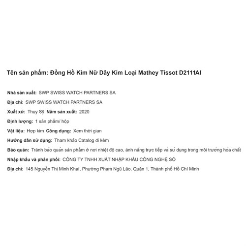 Đồng hồ MATHEY TISSOT 30 mm Nữ D2111AI Màu Bạc