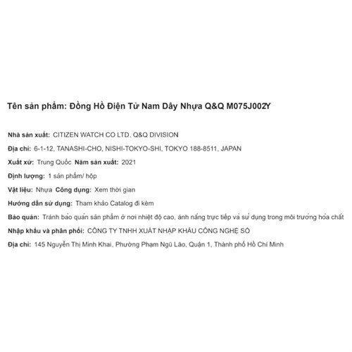 Đồng hồ Q&Q 51 mm Nam M075J002Y Màu Đen