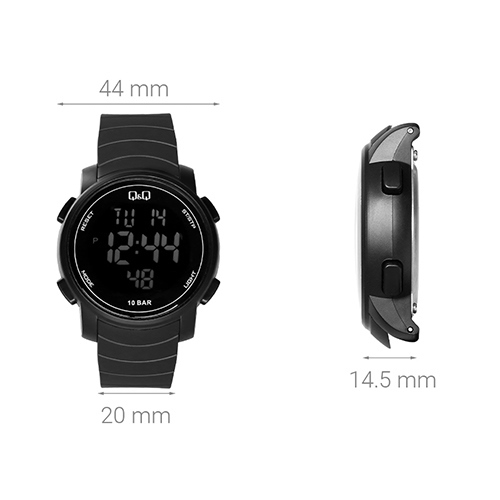 Đồng hồ Q&Q 44 mm Nam M122J001Y Màu Đen