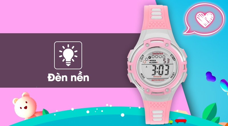 Đồng hồ trẻ em Smile Kid SL004-02 có đèn nền sáng rõ Đồng hồ trẻ em Smile Kid SL004-02 có đèn nền sáng rõ