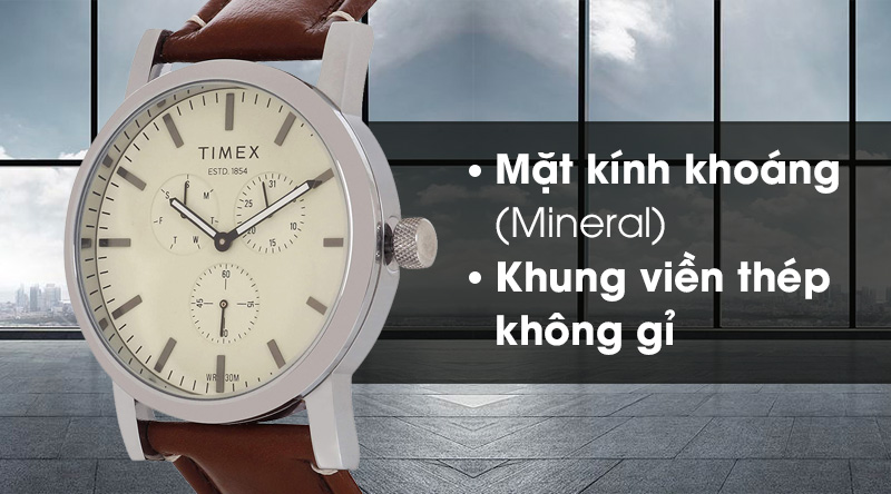 Đồng hồ nam Timex TWEG16608E có mặt kính cứng cáp, khung viền chắc chắn Đồng hồ nam Timex TWEG16608E có mặt kính cứng cáp, khung viền chắc chắn